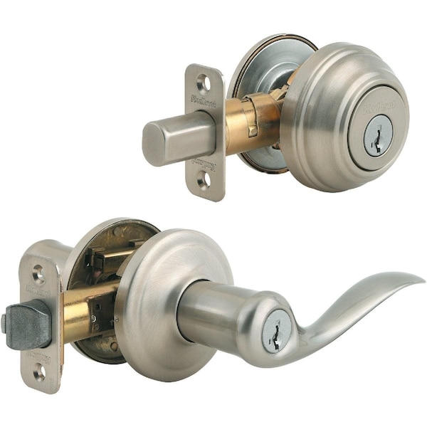 Kwikset Signature Series Satin Nickel Deadbolt and Lever Combo with Smartkey 991TNL 15 SMT CP - main